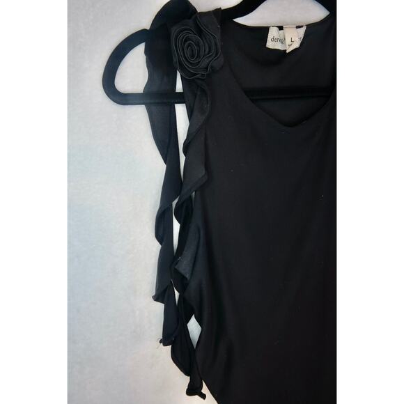 Y2K Black Soft Grunge Baddie Ruffle One Rose On Shoulder Dress Size Large - Picture 7 of 7